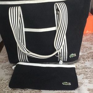 Lacoste Tote Bag Canvas Navy/ White With Clutch Medium